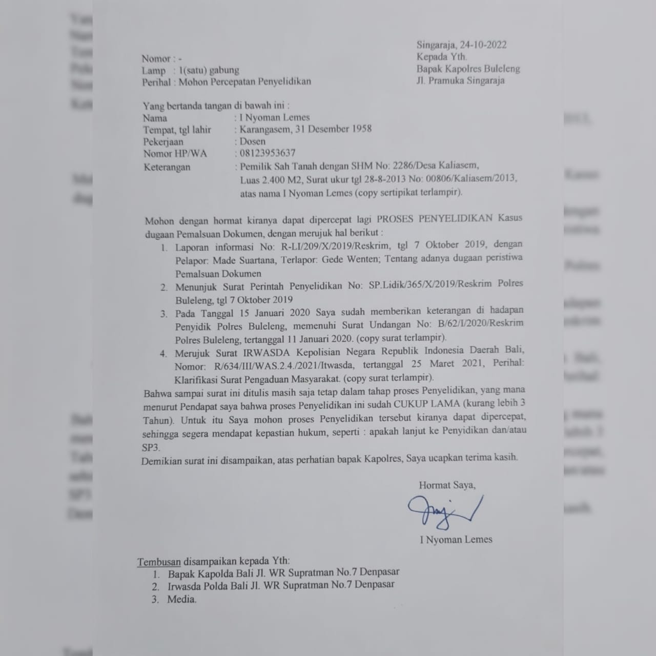 Tigatahun Mengambang, Pelapor Pertanyakan Dugaan Pemalsuan Dokumen